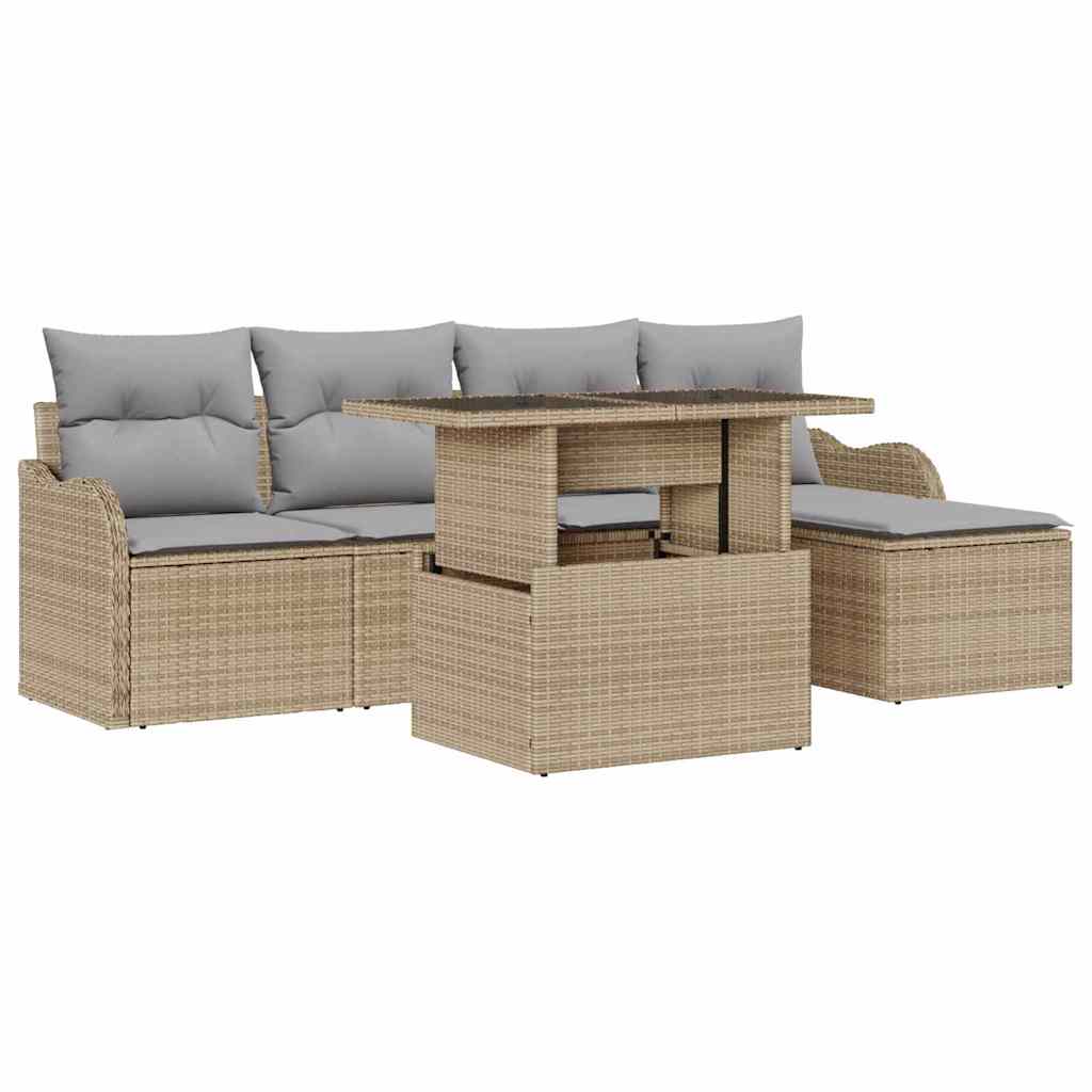 Juego de Asientos para Exteriores 6 pcs Beige Poliratán