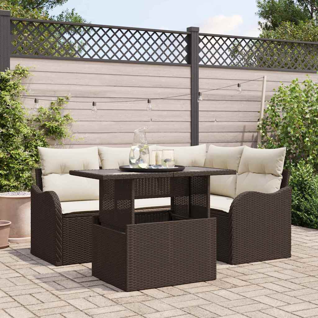 Juego de comedor para exteriores 5 pcs Beige Poliratán