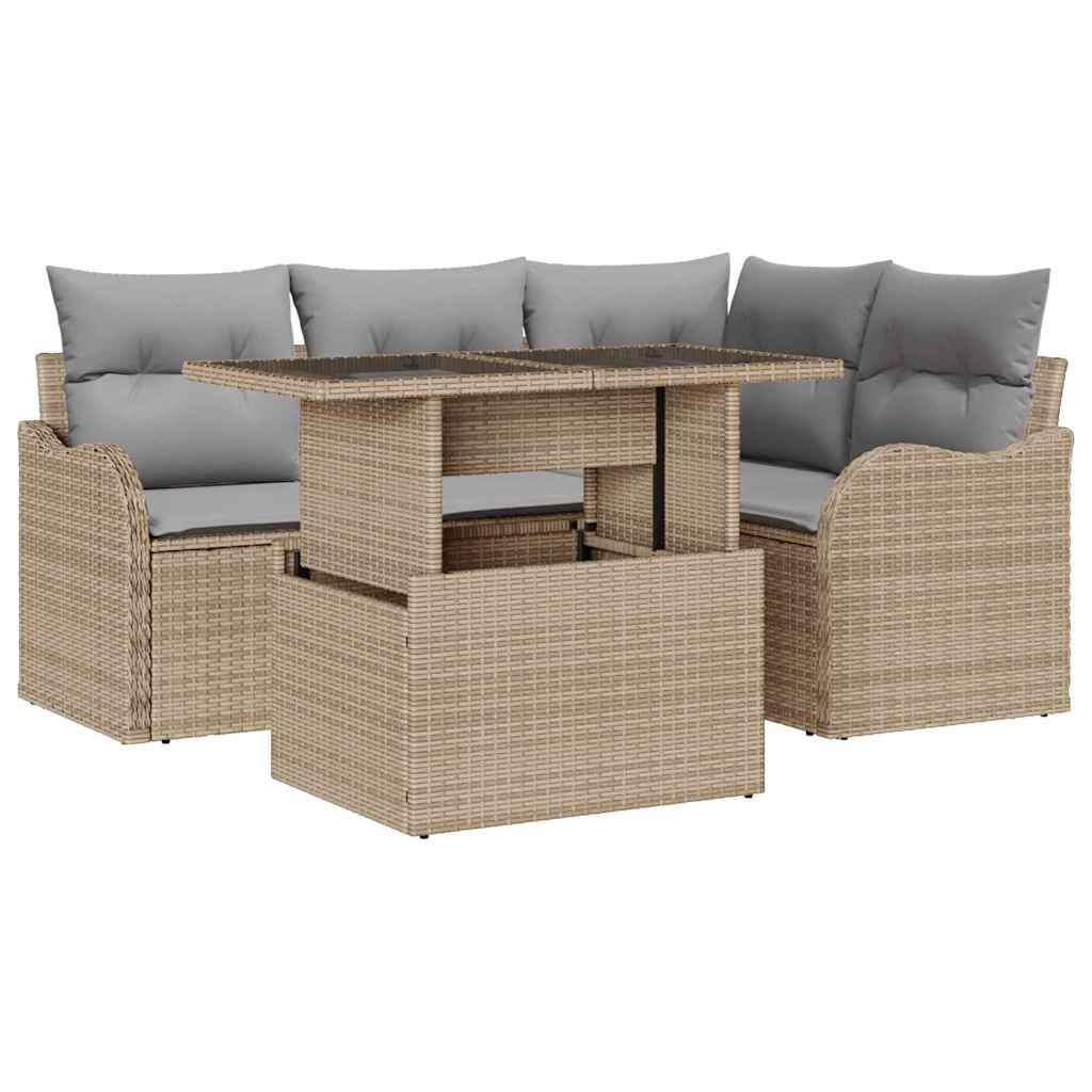 Juego de comedor para exteriores 5 pcs Beige Poliratán