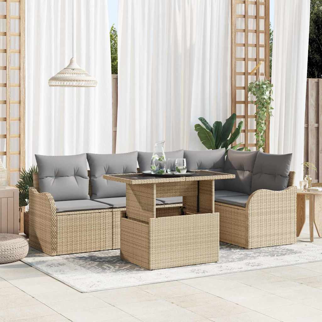 Conjunto de comedor con cojín 6 pcs Beige Poliratán