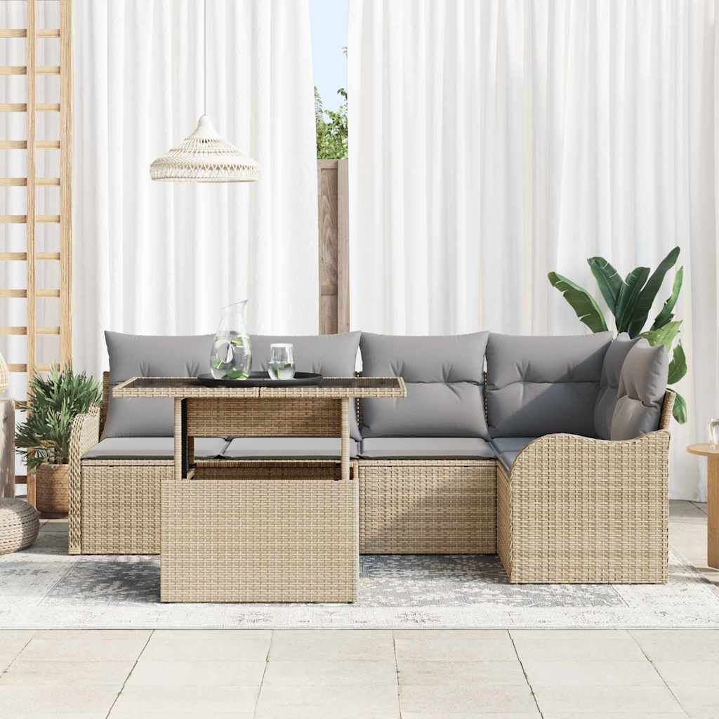 Conjunto de comedor con cojín 6 pcs Beige Poliratán