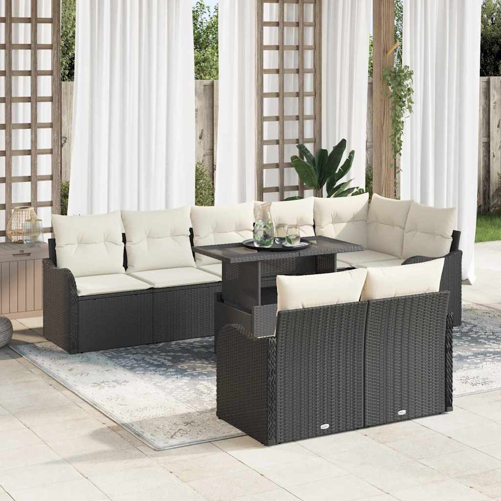 Juego de salón con cojín 9 pcs Beige Poliratán