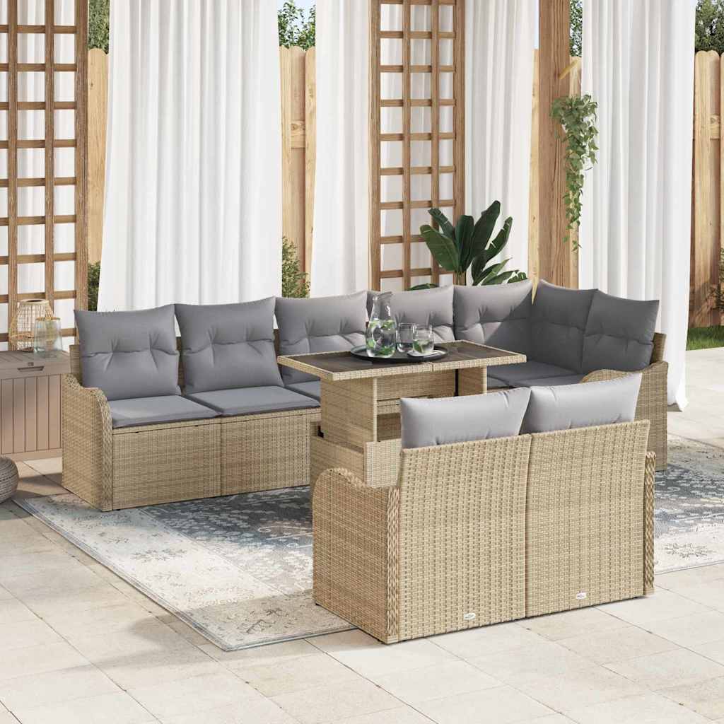 Juego de salón con cojín 9 pcs Beige Poliratán