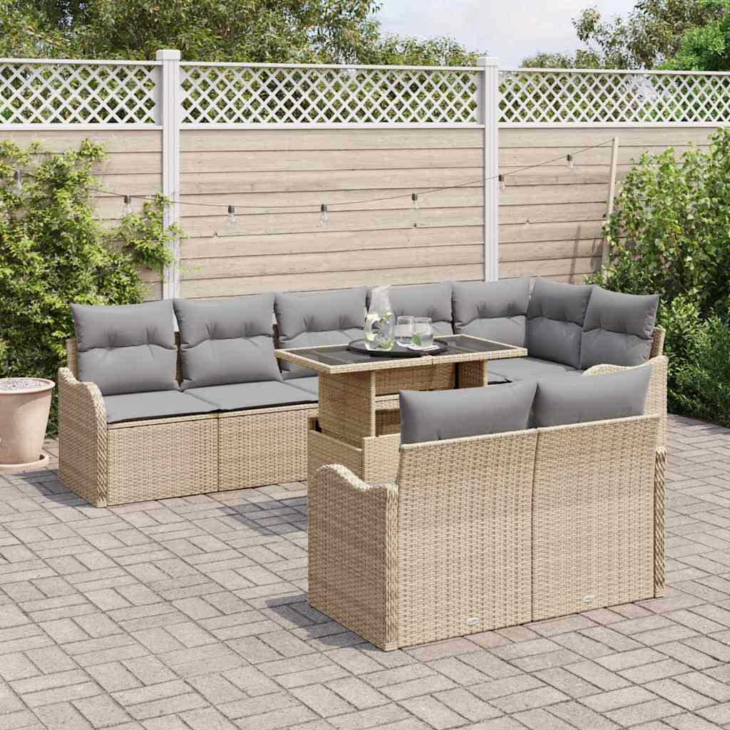 Juego de salón con cojín 9 pcs Beige Poliratán