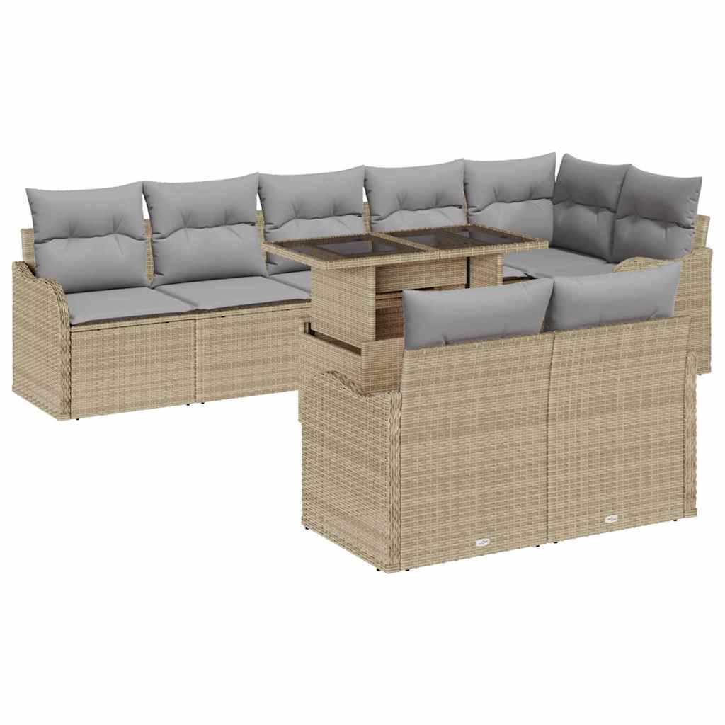 Juego de salón con cojín 9 pcs Beige Poliratán