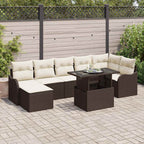 Conjunto de sofá de jardín con cojín 8 pcs Marrón Poliratán
