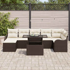 Conjunto de sofá de jardín con cojín 8 pcs Marrón Poliratán