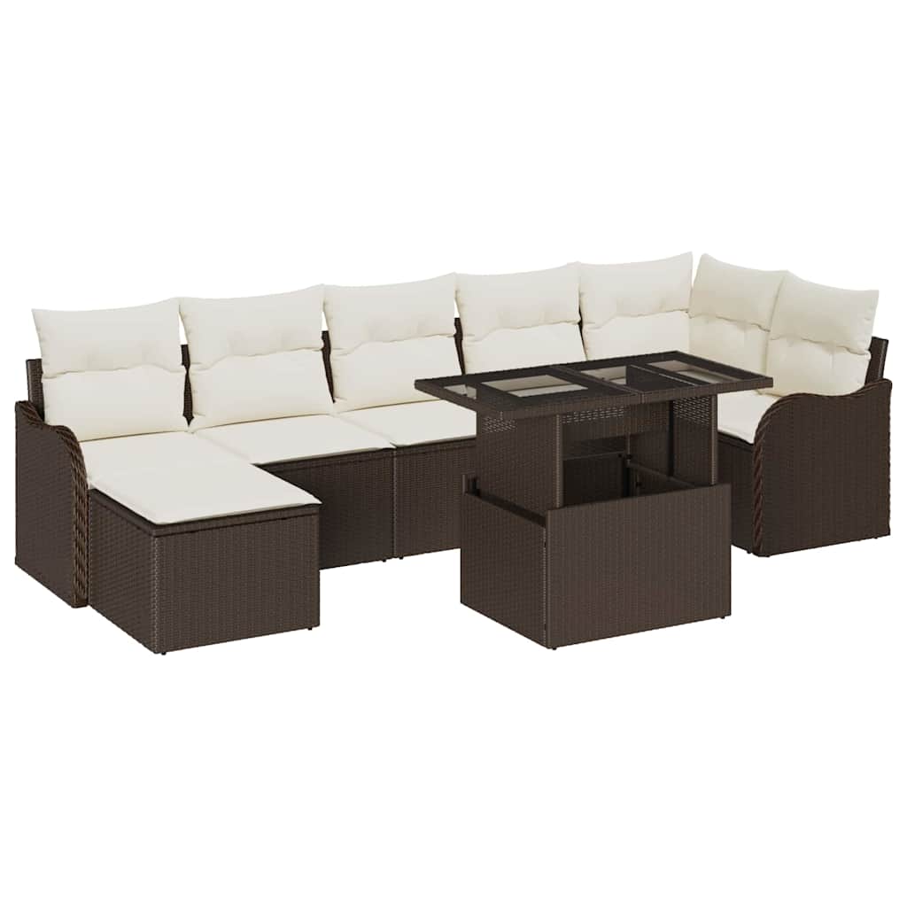 Conjunto de sofá de jardín con cojín 8 pcs Marrón Poliratán