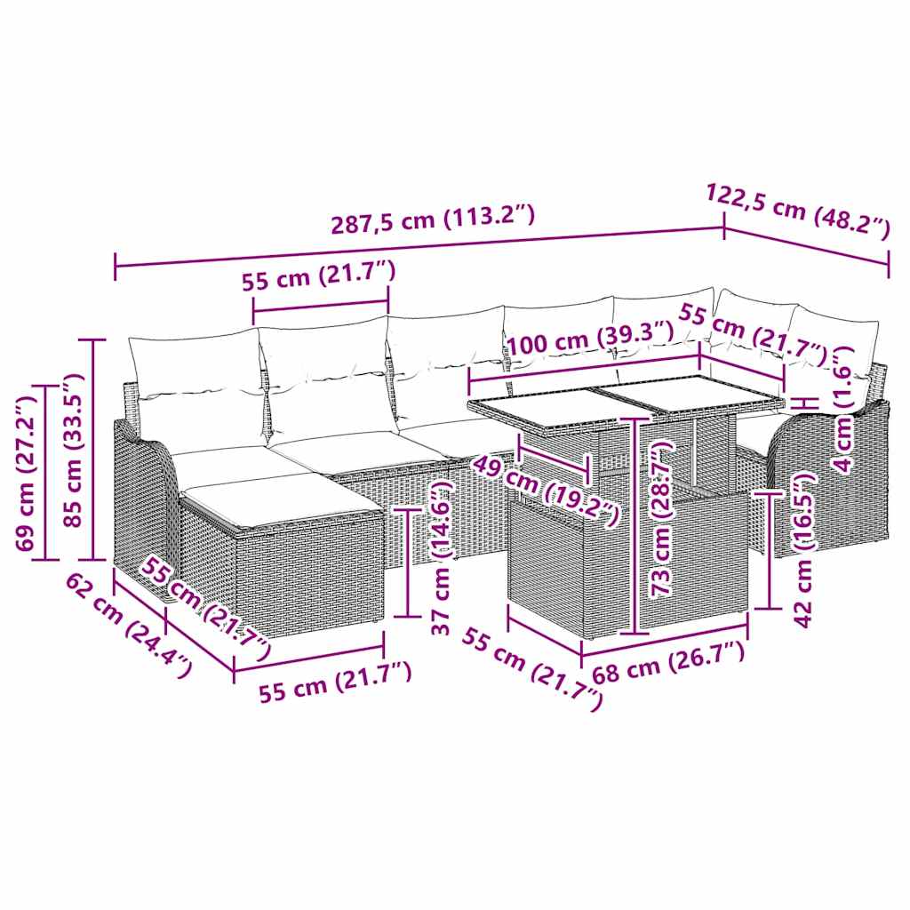Conjunto de sofá de jardín con cojín 8 pcs Gris claro Poliratán