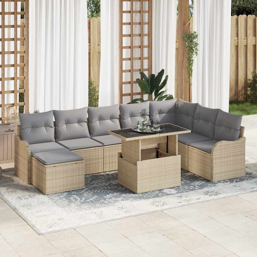 Conjunto de sofá de jardín con cojín 8 pcs Negro Poliratán