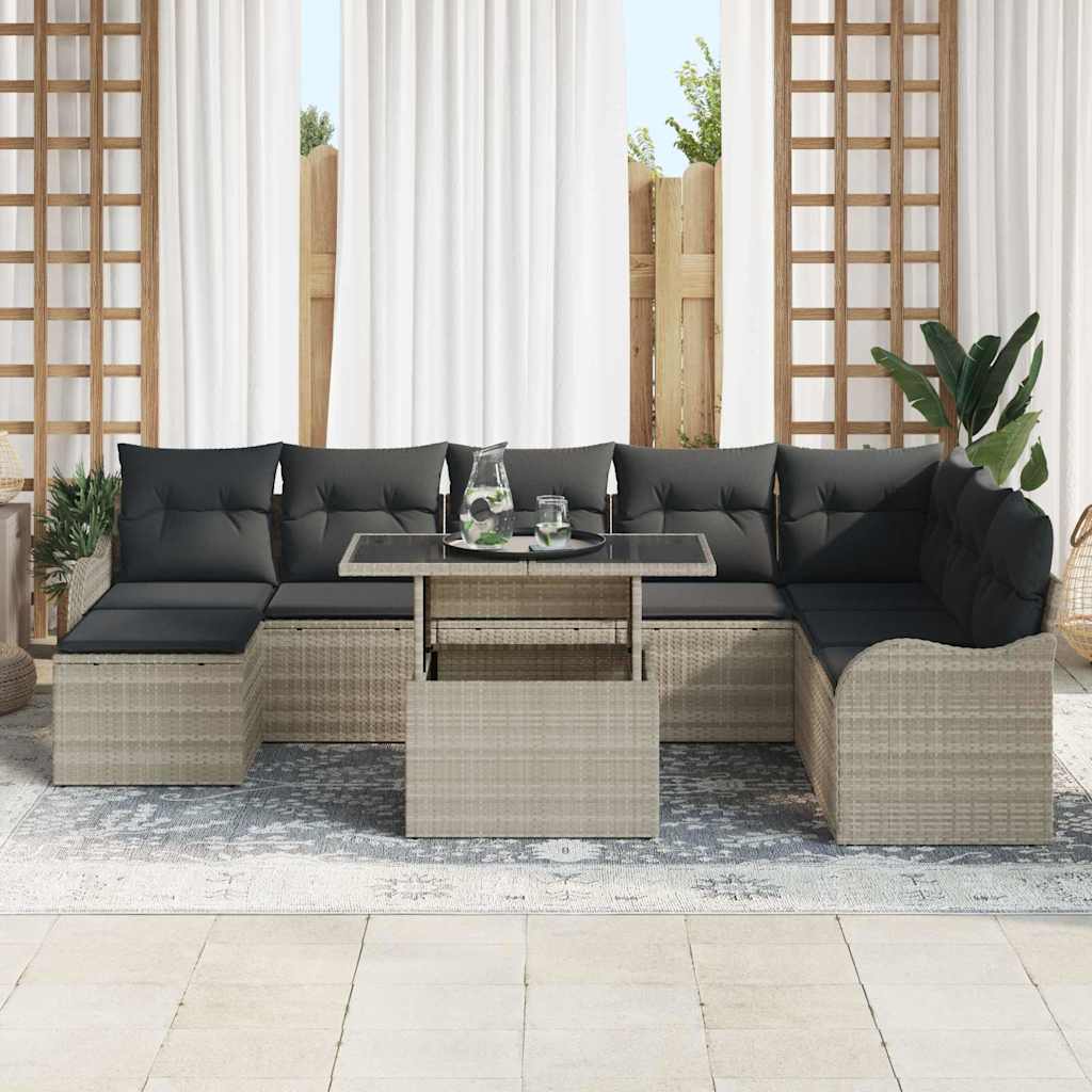 Conjunto de sofá de jardín con cojín 9 pcs Gris claro Poliratán