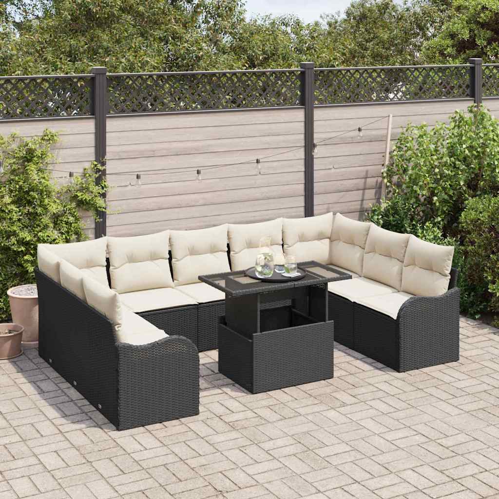 Conjunto de sofá de jardín con cojín 10 pcs Negro Poliratán