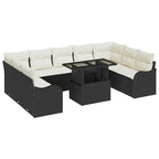 Conjunto de sofá de jardín con cojín 10 pcs Negro Poliratán