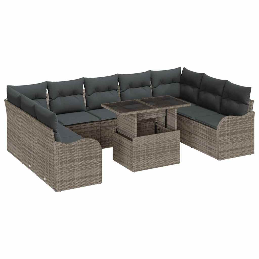 Conjunto de sofá de jardín con cojín 10 pcs Gris Poliratán