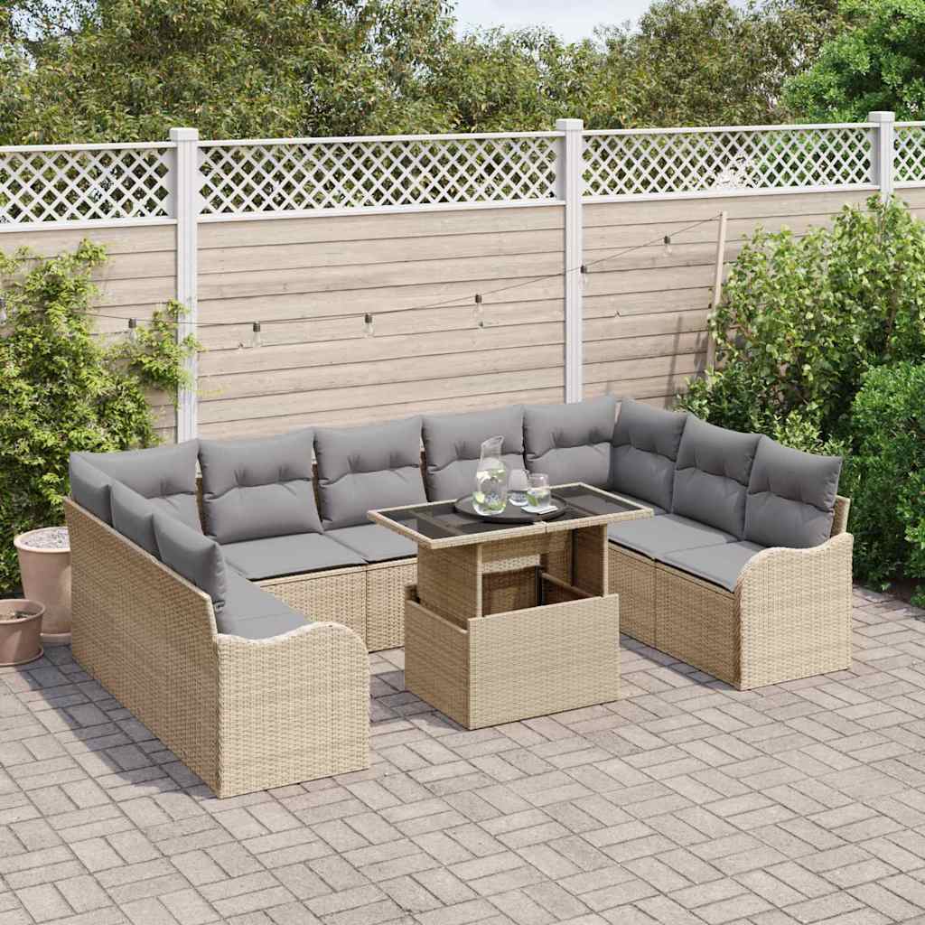 Conjunto de sofá de jardín con cojín 10 pcs Beige Poliratán
