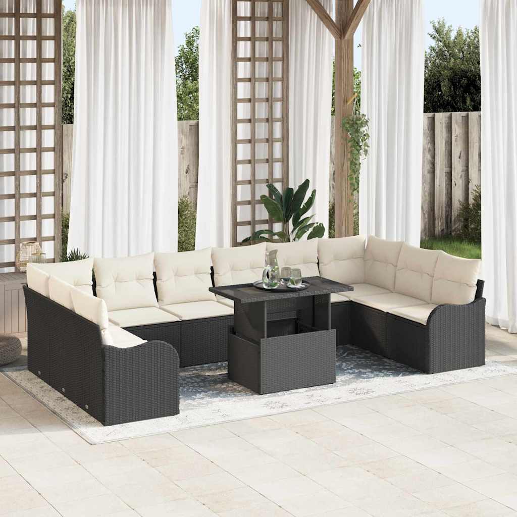 Conjunto de sofá de jardín con cojín 11 pcs Beige Poliratán