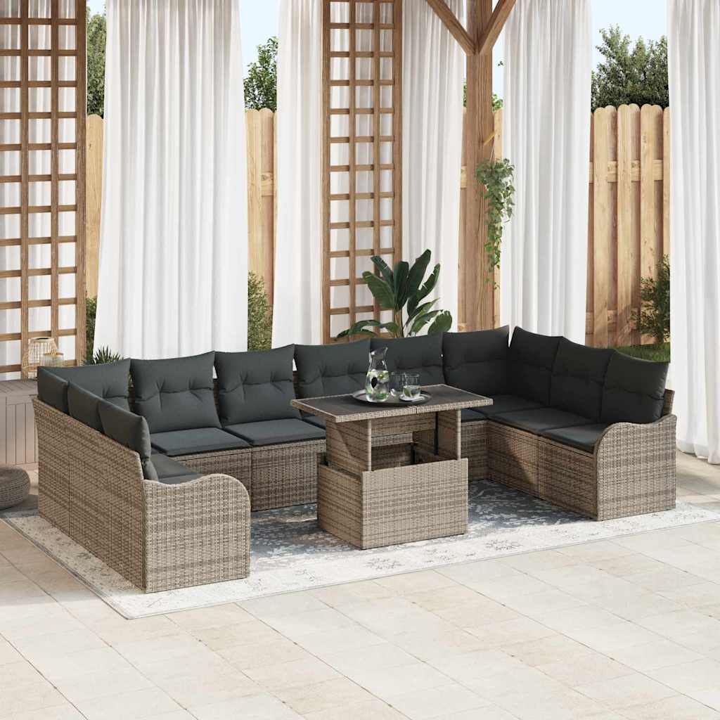 Conjunto de sofá de jardín con cojín 11 pcs Beige Poliratán