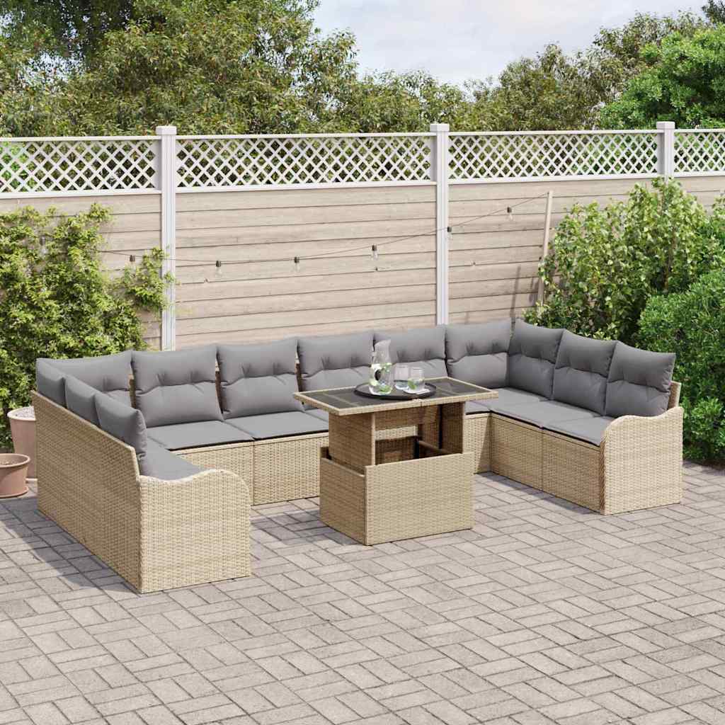 Conjunto de sofá de jardín con cojín 11 pcs Beige Poliratán