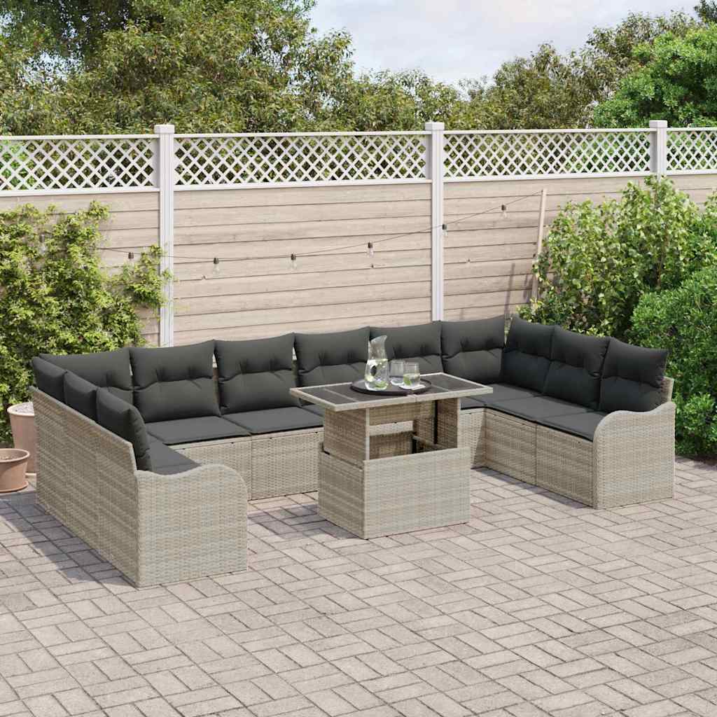 Conjunto de sofá de jardín 11 pcs Gris claro Poliratán