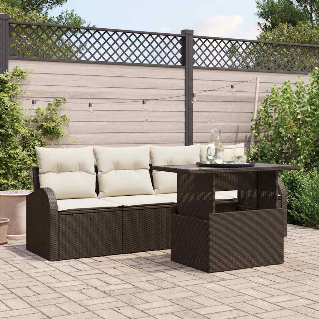 Conjunto de sofá de jardín con cojín 5 pcs Beige Poliratán