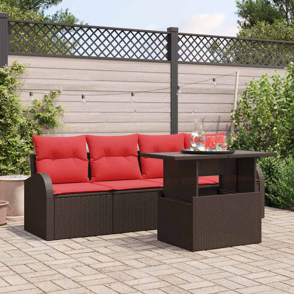 Conjunto de sofá de jardín 5 pcs Marrón ratán sintético