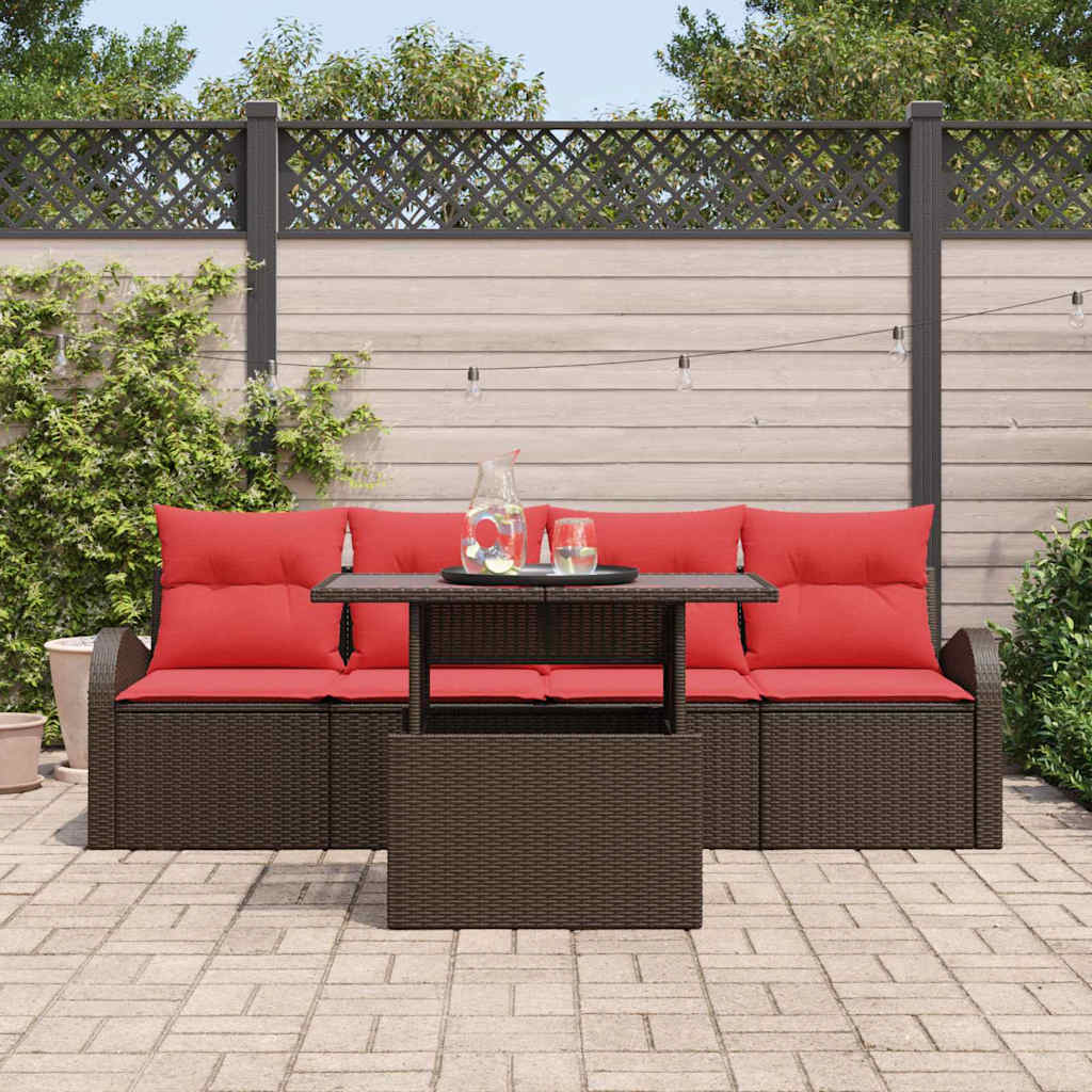 Conjunto de sofá de jardín 5 pcs Marrón ratán sintético