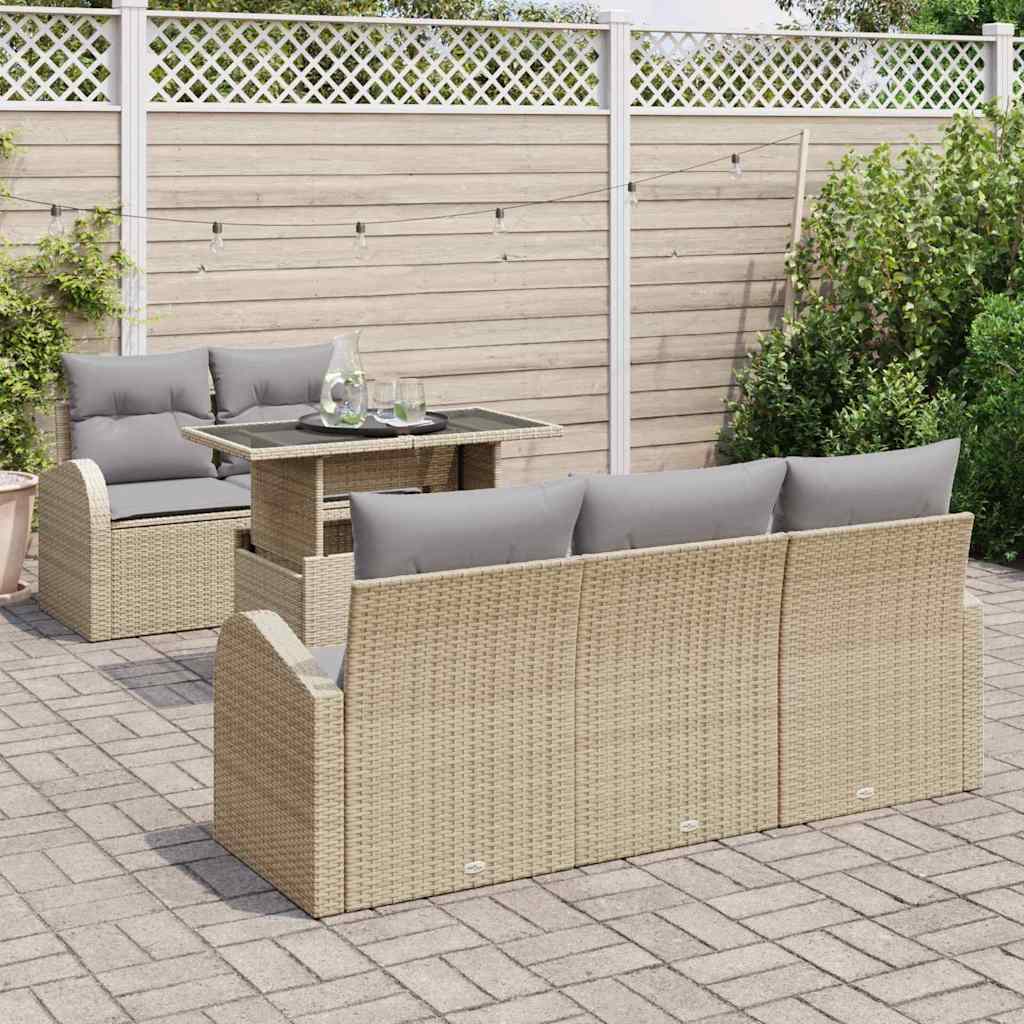Conjunto de sofá de jardín 6 pcs Beige ratán sintético