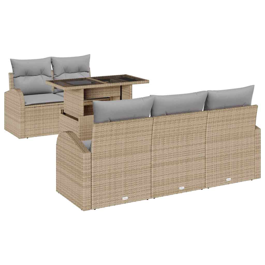 Conjunto de sofá de jardín 6 pcs Beige ratán sintético
