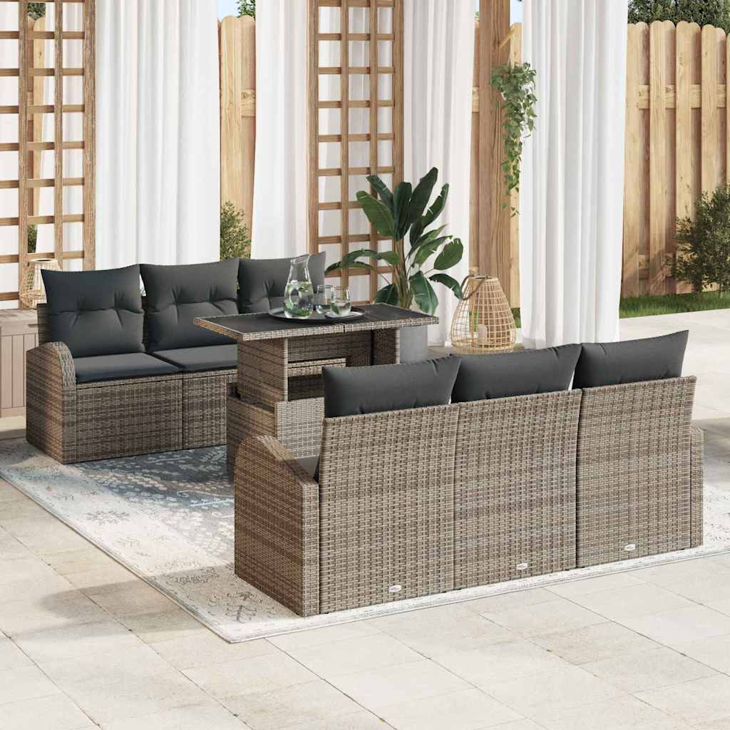Conjunto de sofá de jardín con cojín 7 pcs Beige Poliratán