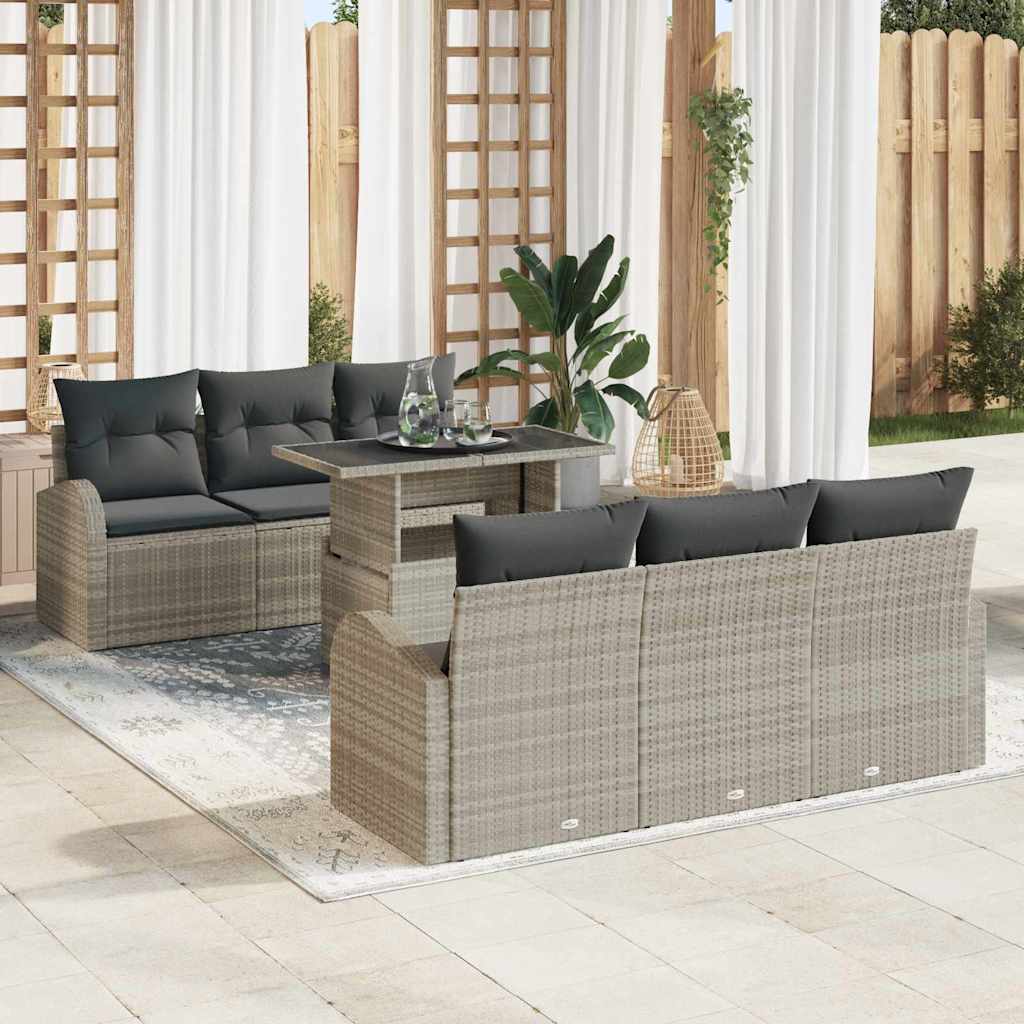 Conjunto de sofá de jardín con cojín 7 pcs Beige Poliratán