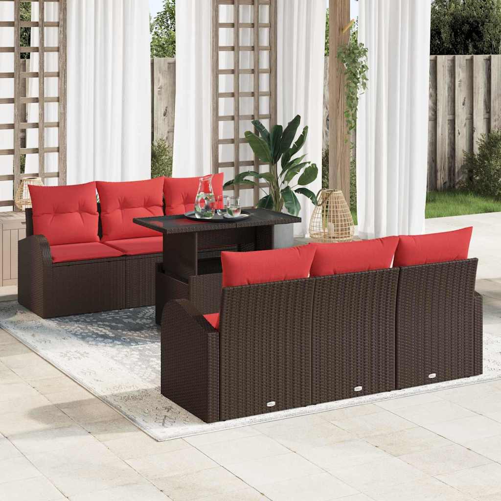 Conjunto de sofá de jardín con cojín 7 pcs Gris ratán sintético