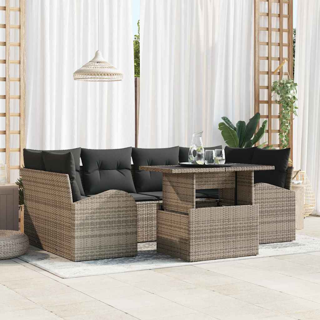 Conjunto de sofá de jardín con cojín 7 pcs Beige Poliratán