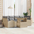 Conjunto de sofá de jardín con cojín 7 pcs Beige Poliratán