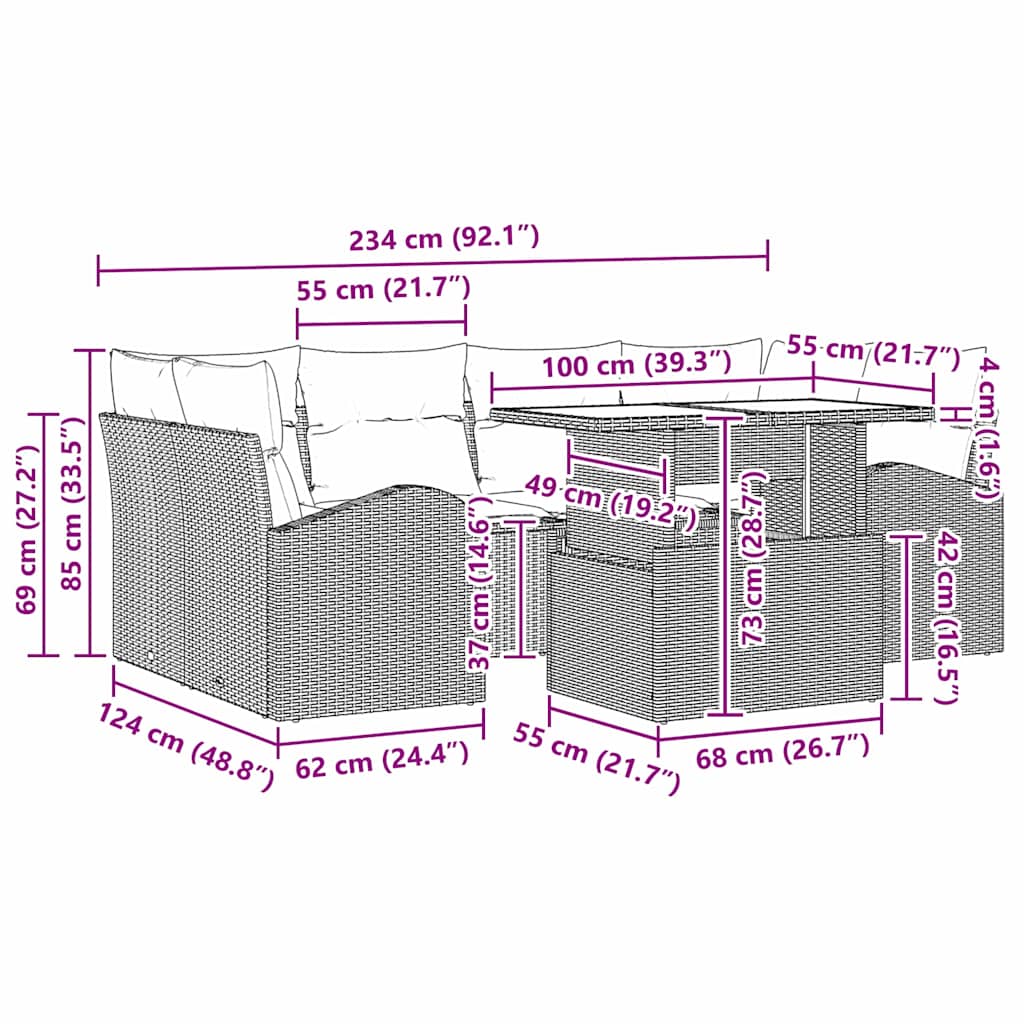 Conjunto de sofá de jardín con cojín 7 pcs Beige Poliratán