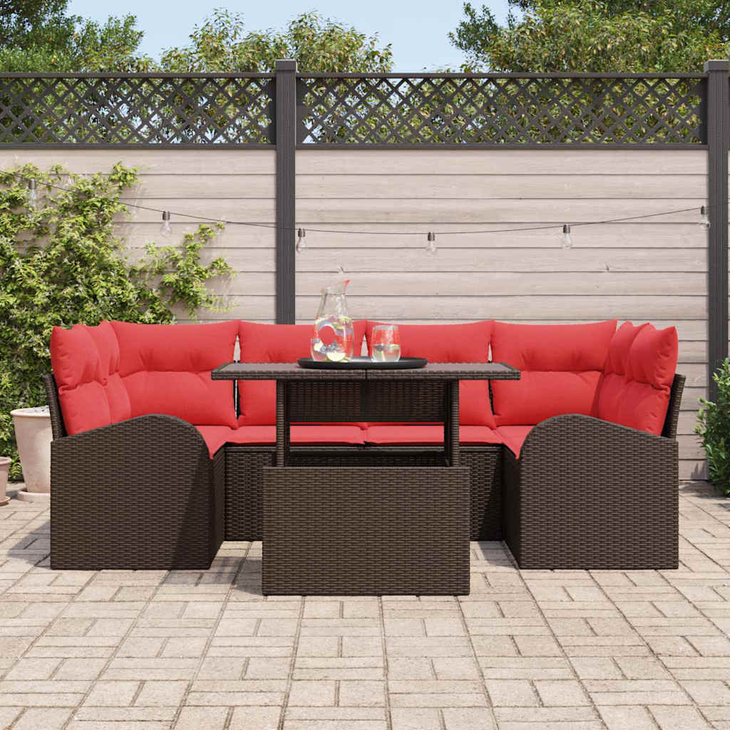 Conjunto de sofá de jardín 7 pcs Marrón ratán sintético