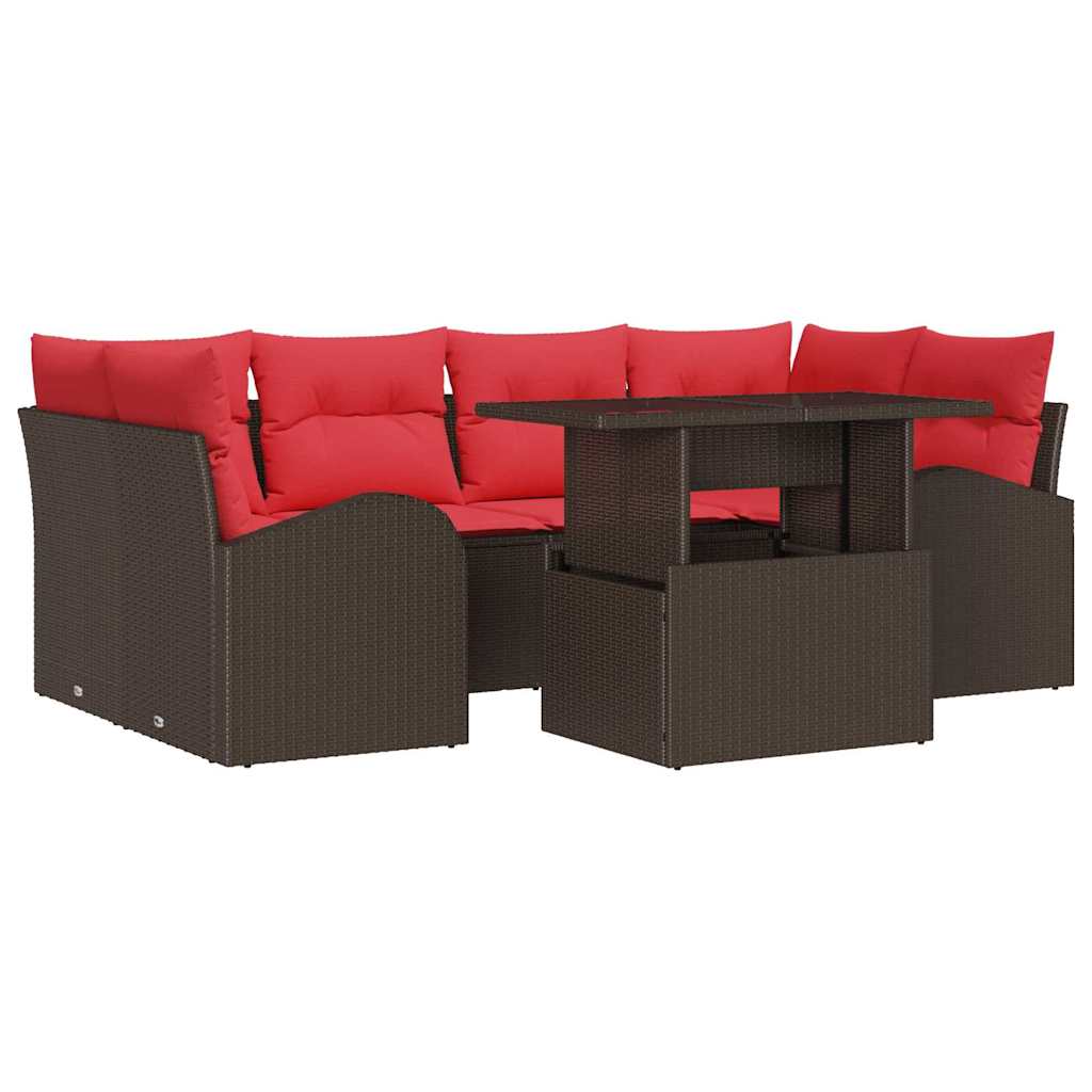 Conjunto de sofá de jardín 7 pcs Marrón ratán sintético