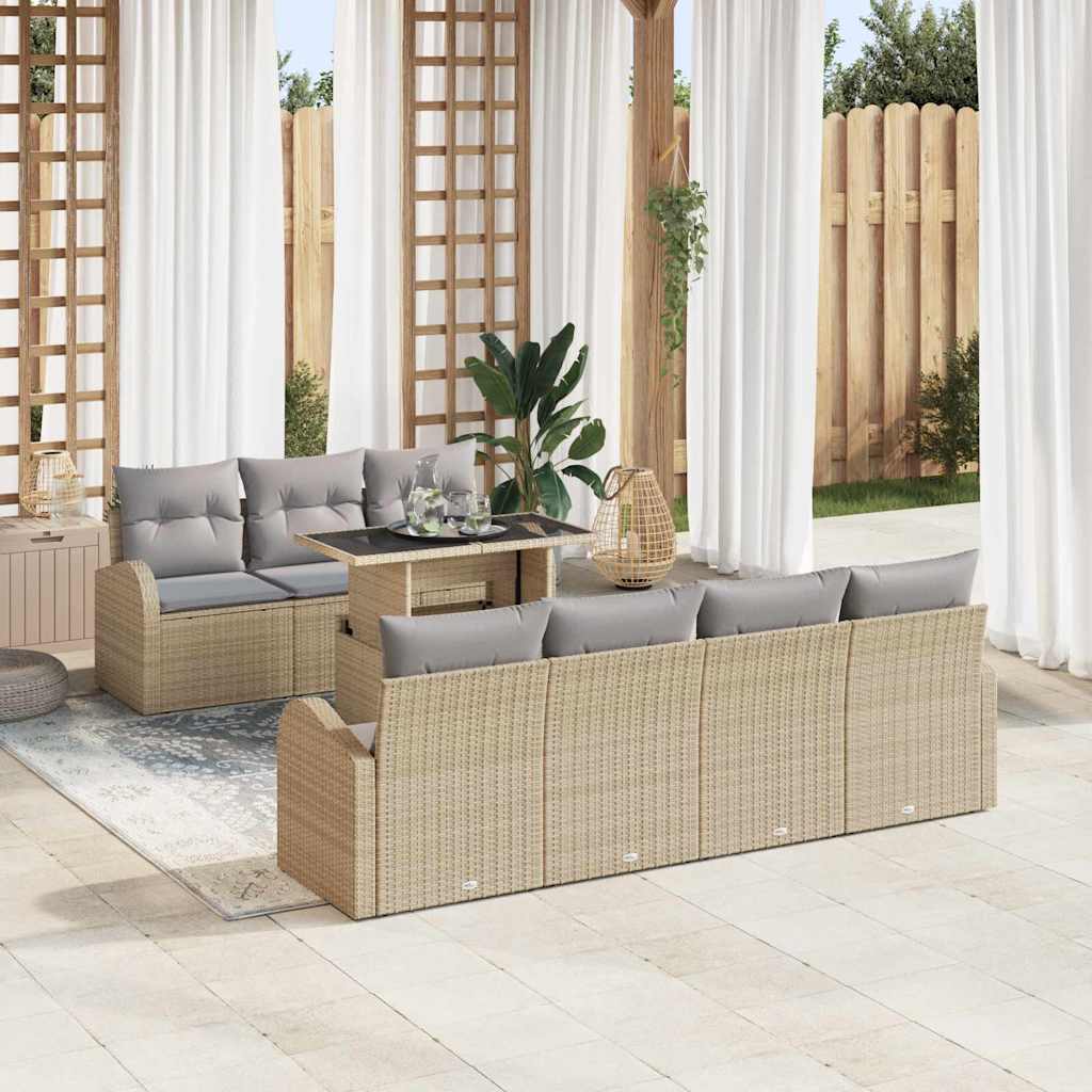 Conjunto de sofá de jardín con cojín 8 pcs Beige Poliratán