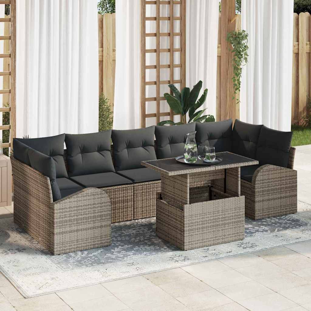 Conjunto de sofá de jardín con cojín 8 pcs Gris Poliratán