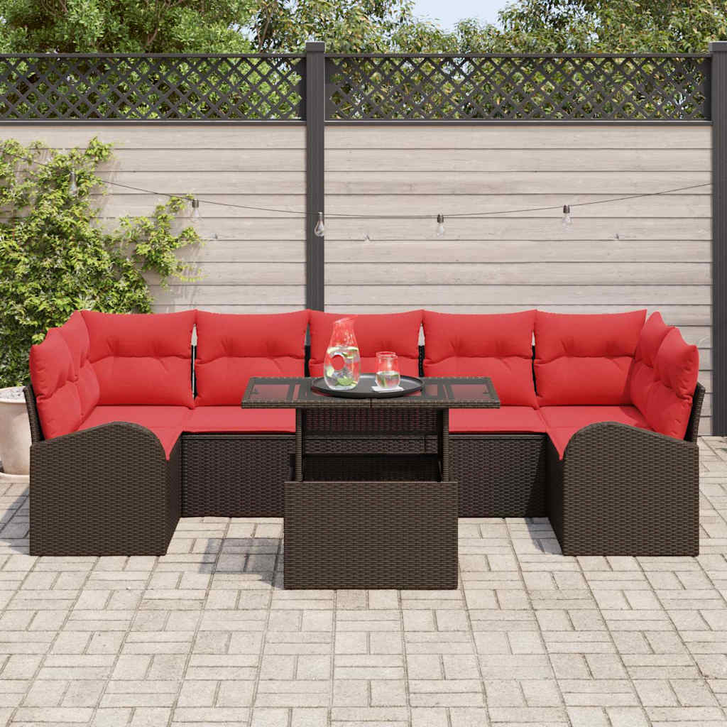 Conjunto de sofá de jardín 8 pcs Marrón ratán sintético