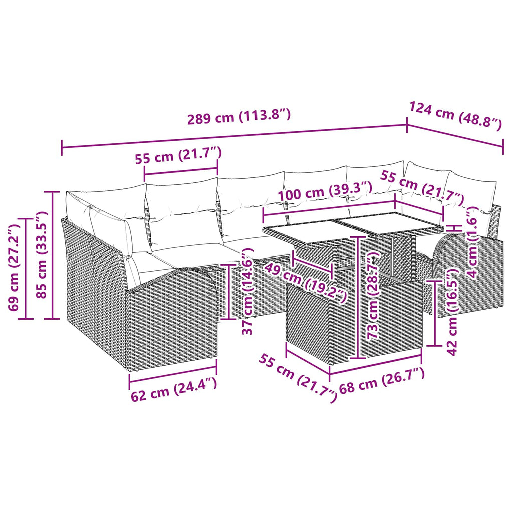 Conjunto de sofá de jardín 8 pcs Marrón ratán sintético