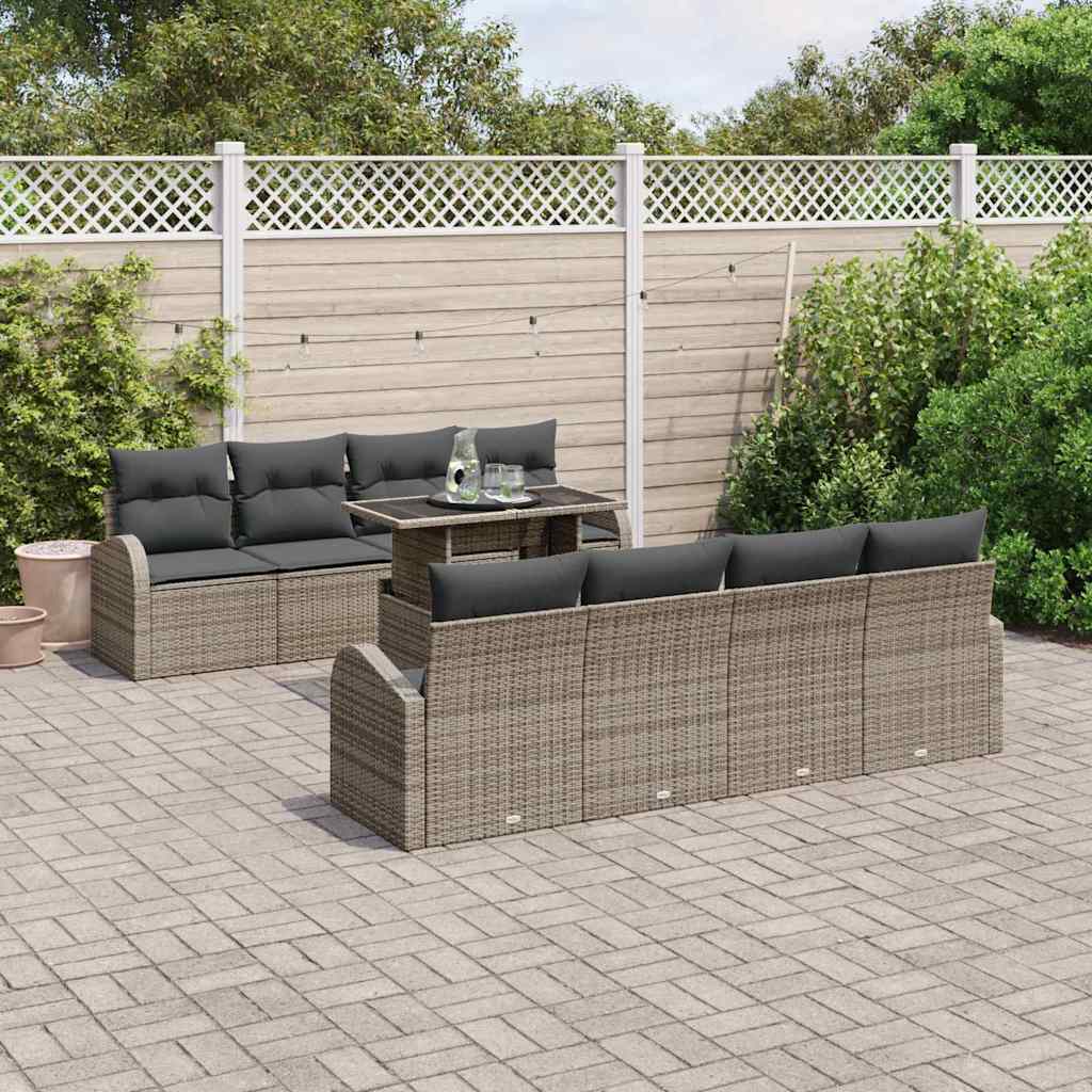 Conjunto de sofá de jardín 9 pcs Gris Claro ratán sintético