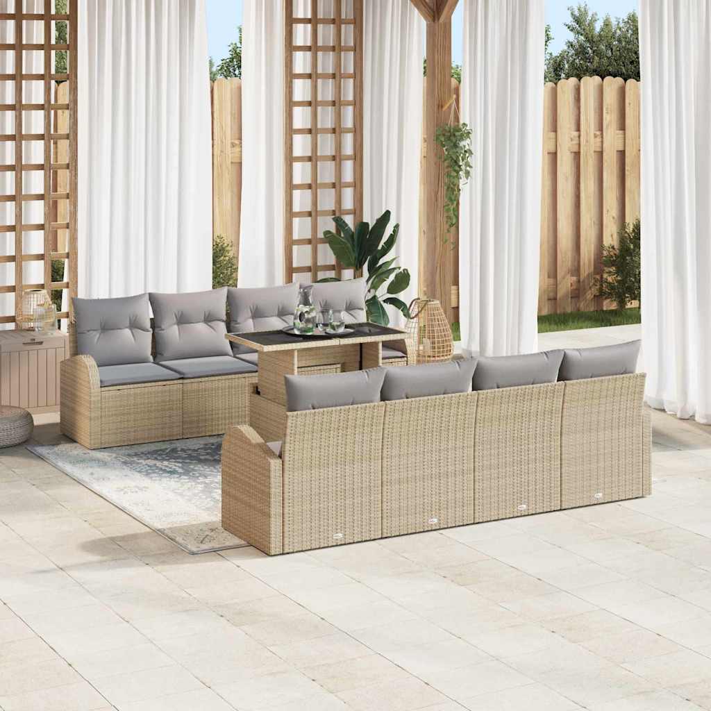 Conjunto de sofá de jardín con cojín 7 pcs Beige Poliratán