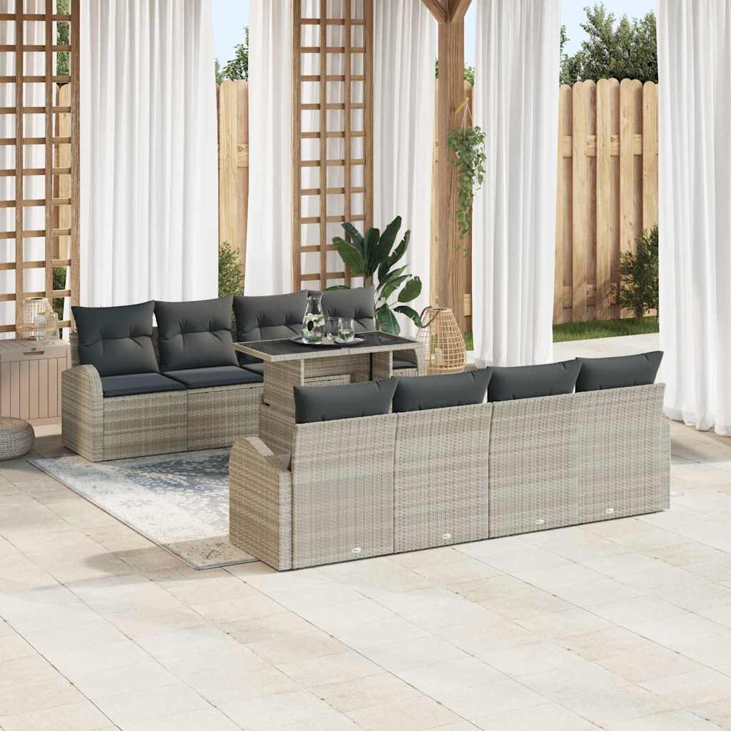 Conjunto de sofá de jardín 9 pcs Gris Claro ratán sintético