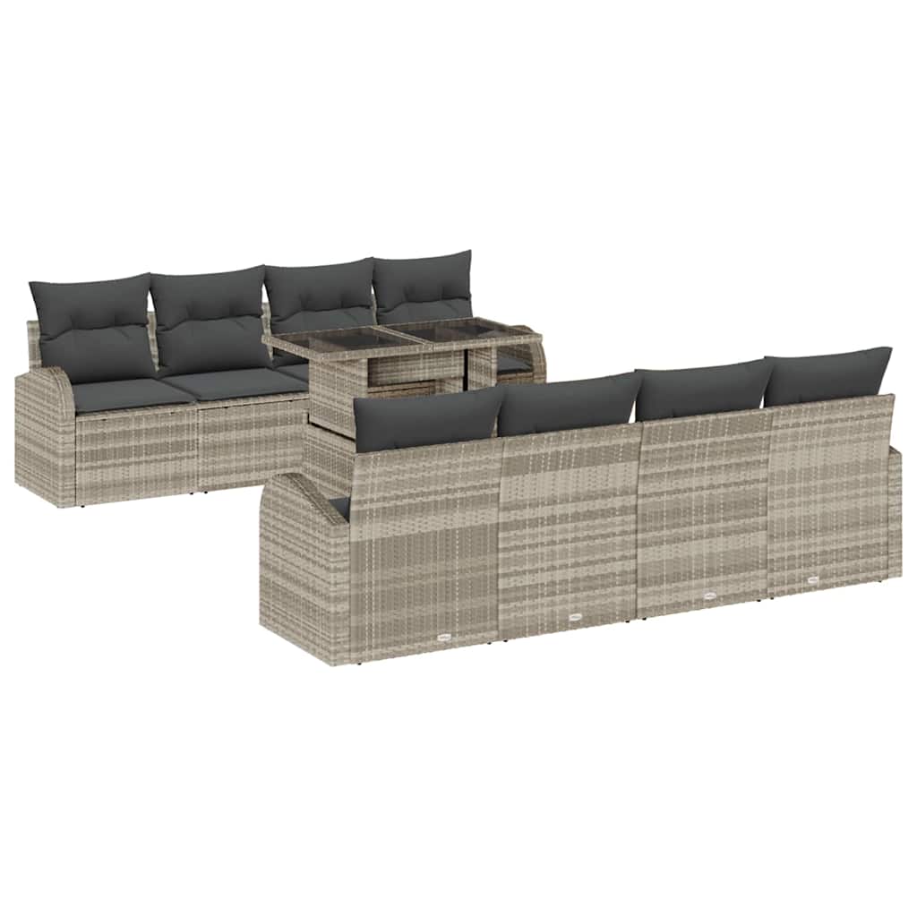 Conjunto de sofá de jardín 9 pcs Gris Claro ratán sintético