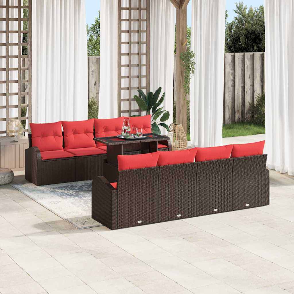 Conjunto de sofá de jardín 9 pcs Marrón ratán sintético