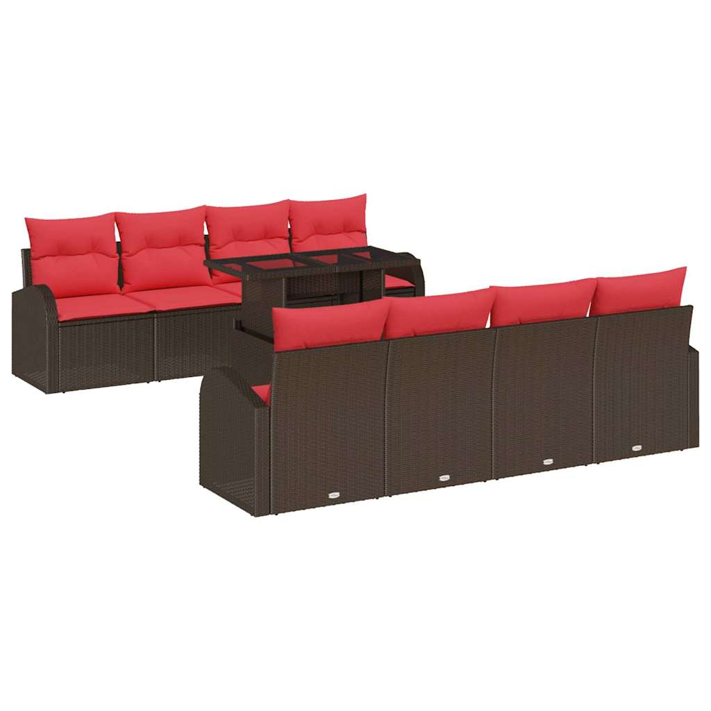 Conjunto de sofá de jardín 9 pcs Marrón ratán sintético
