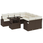 Conjunto de sofá de jardín 9 pcs Marrón ratán sintético