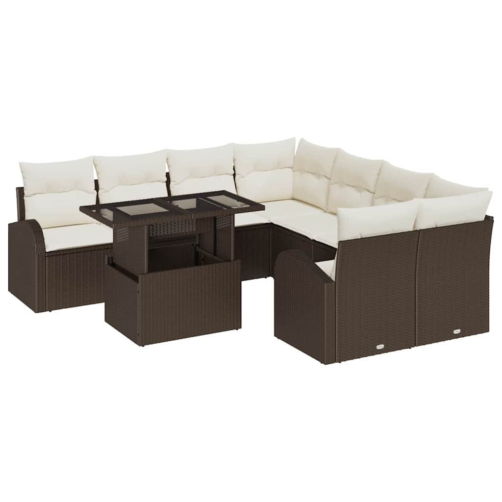 Conjunto de sofá de jardín 9 pcs Marrón ratán sintético
