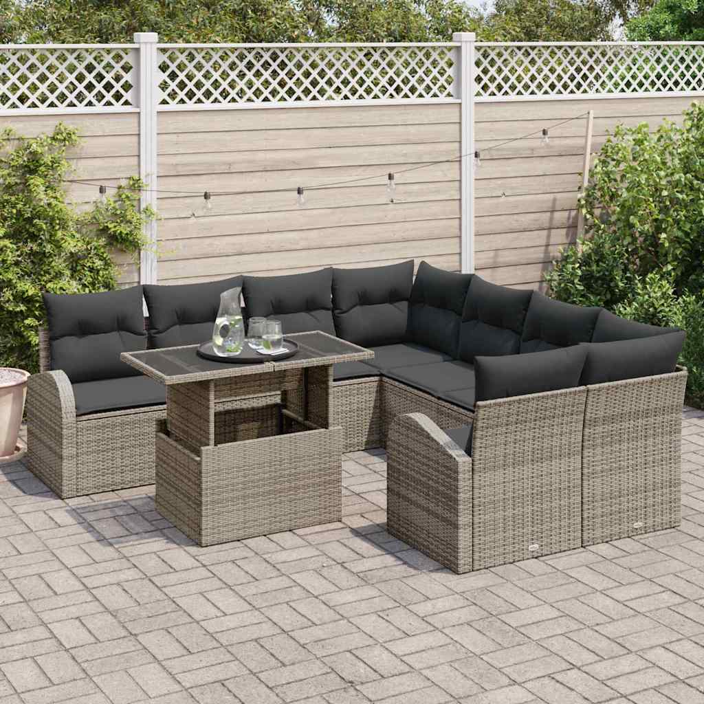Conjunto de sofá de jardín 9 pcs Gris ratán sintético