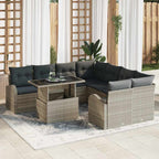 Conjunto de sofá de jardín 9 pcs Gris Claro ratán sintético